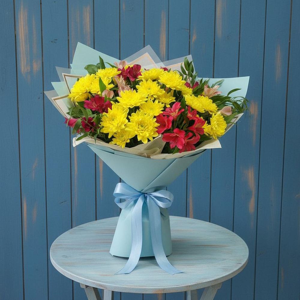 Букет цветов из: Альстромерии и Хризантемы в Карталах