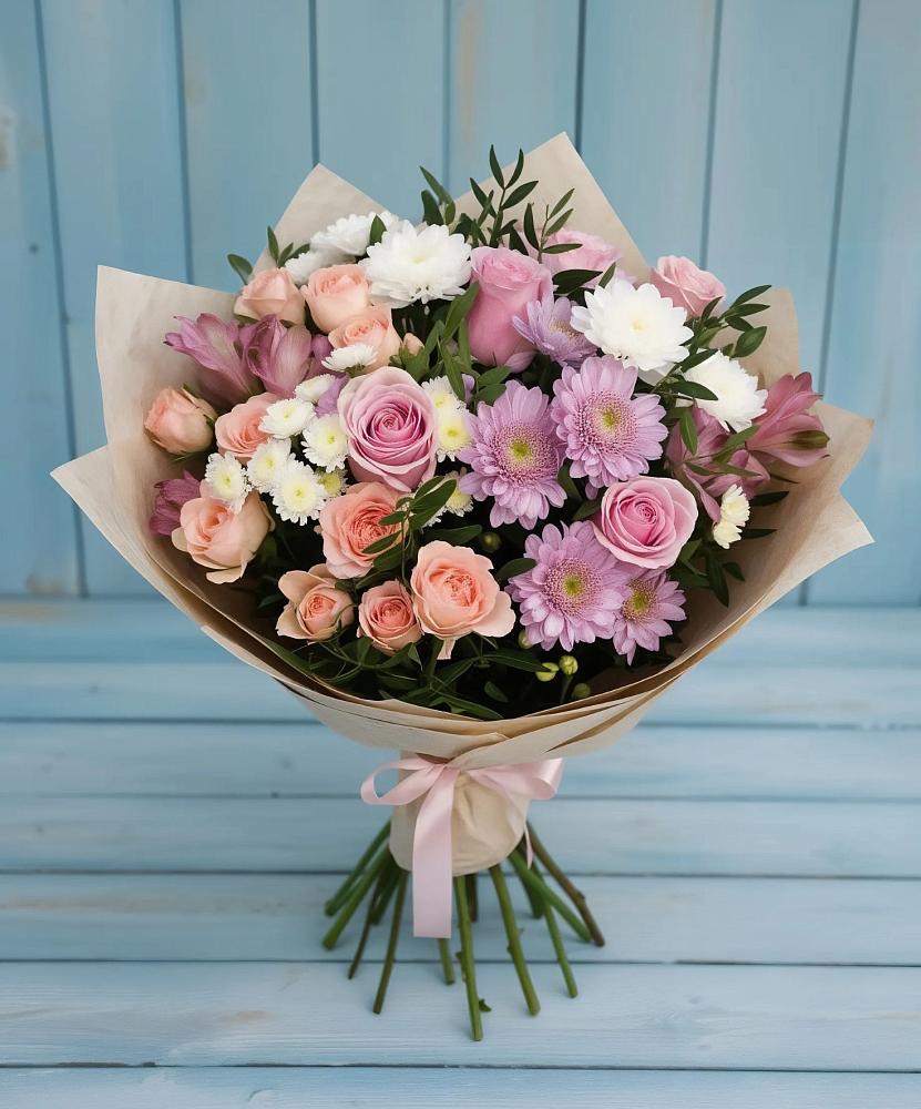 Букет цветов из: Хризантемы, Розы и Альстромерии в Карталах