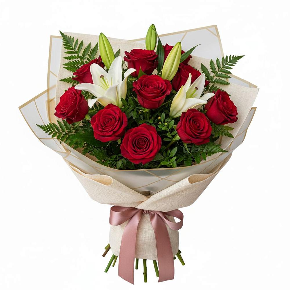 Букет цветов из: Лилии и Розы в Карталах