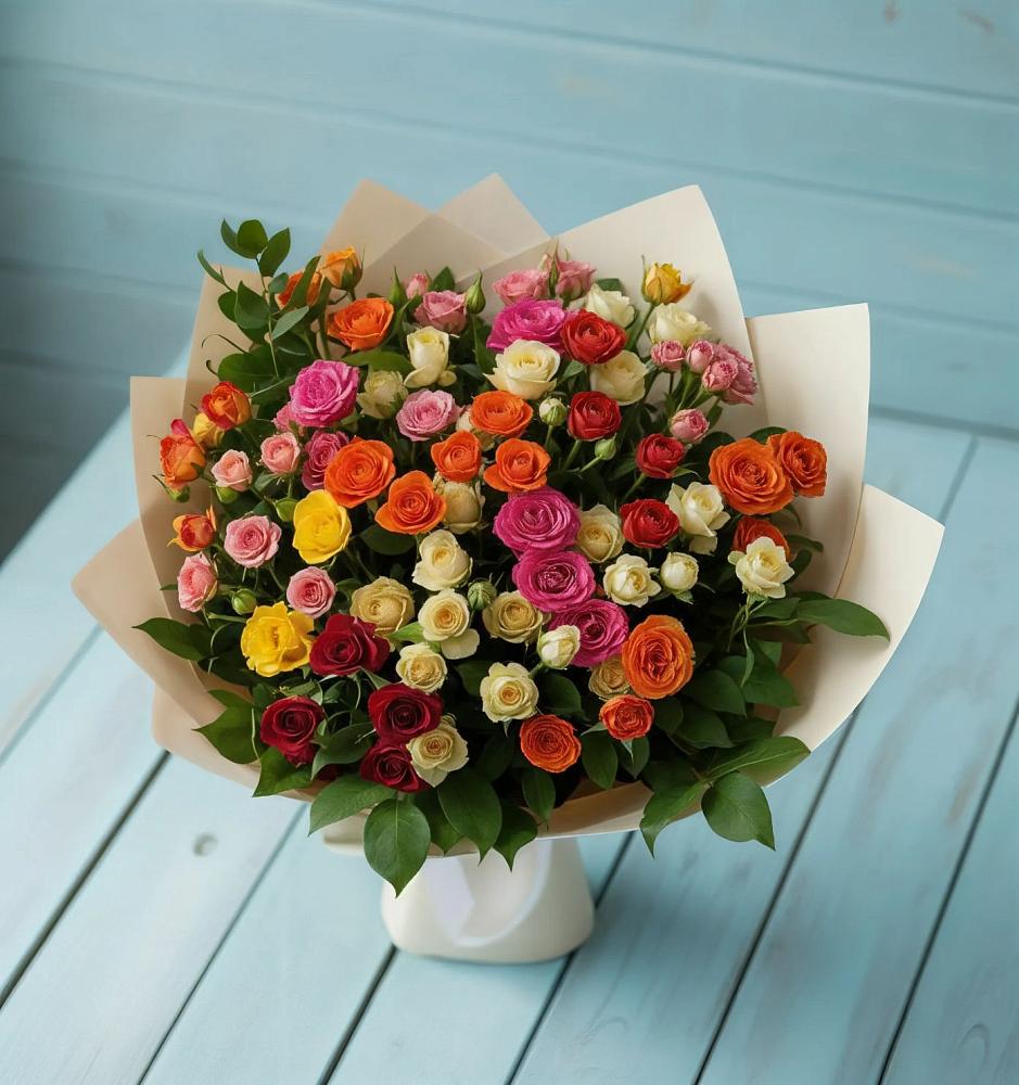 Букет Микс из разноцветных кустовых роз в Карталах