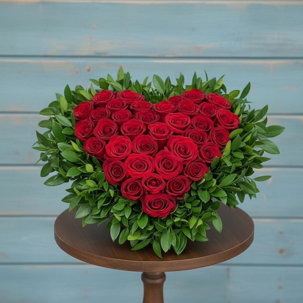 Цветочная композиция из Розы в виде сердца в Карталах