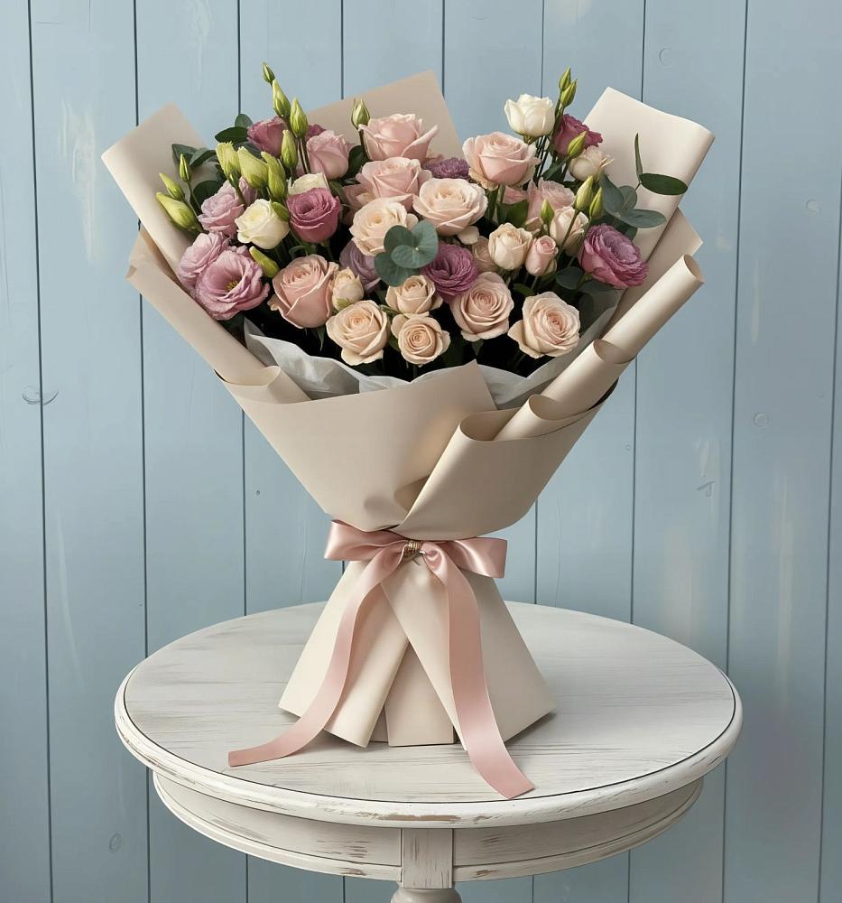 Букет цветов из: Розы и Лизиантусы в Карталах