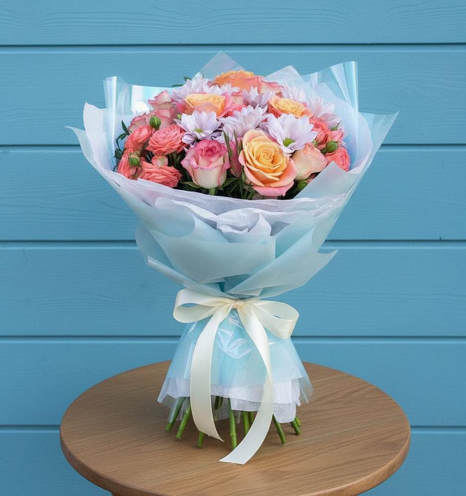 Букет цветов из: Хризантемы и Розы в Карталах