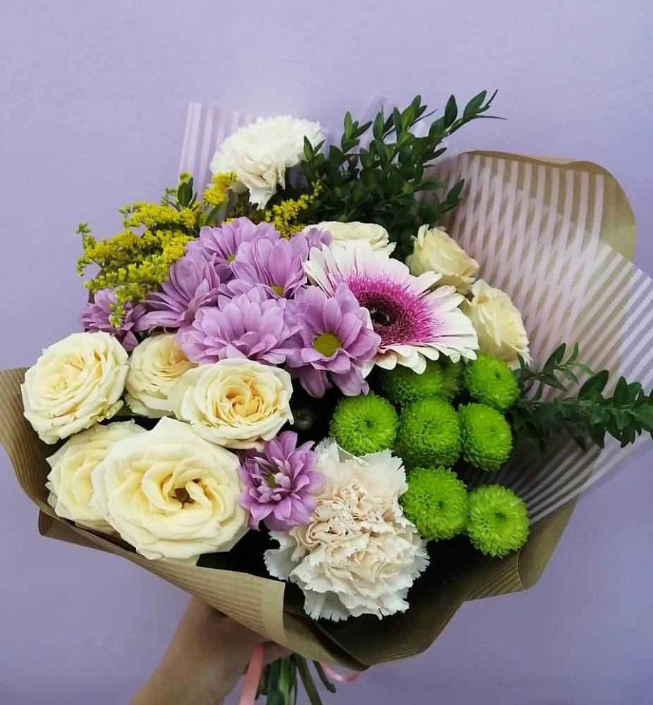 Букет цветов из: Хризантемы, Розы, Гвоздики и Герберы в Карталах