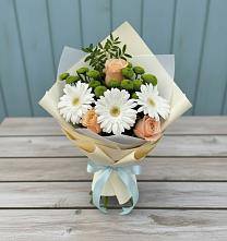 Букет цветов из:  Герберы, Розы и Хризантемы в Карталах